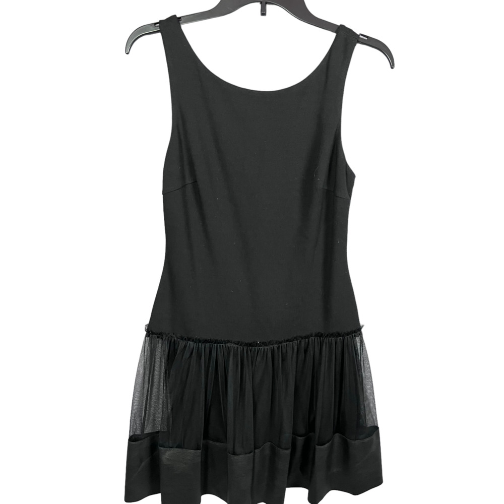 Bailey 44 Black Sleeveless Dress Sz M Drop Waist Sheer Skirt Used Lined - Picture 2 of 6